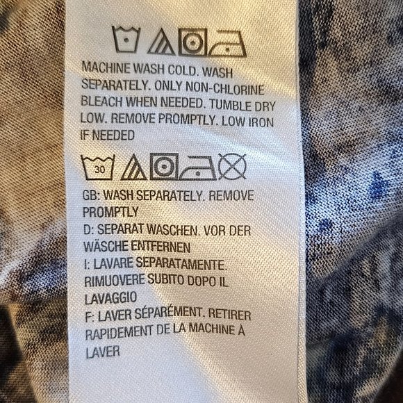 LOGO Lori Goldstein Blue Gold Floral Tunic Top 3/4 Sleeves Size Small - Picture 6 of 6